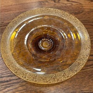 Vintage Amber Glass Decorative Cake Plate